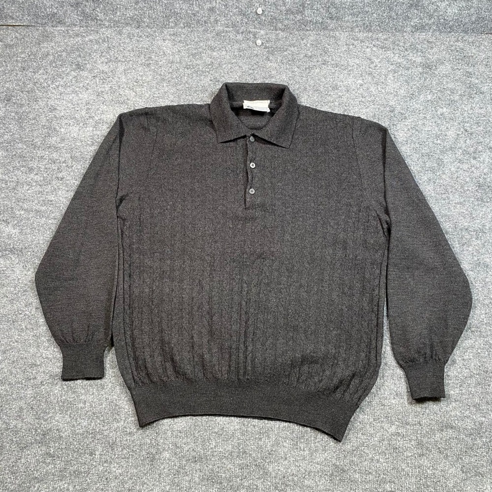 Tom James Mens Pure New Wool Polo Sweater Made in Italy Charcoal Grey Large